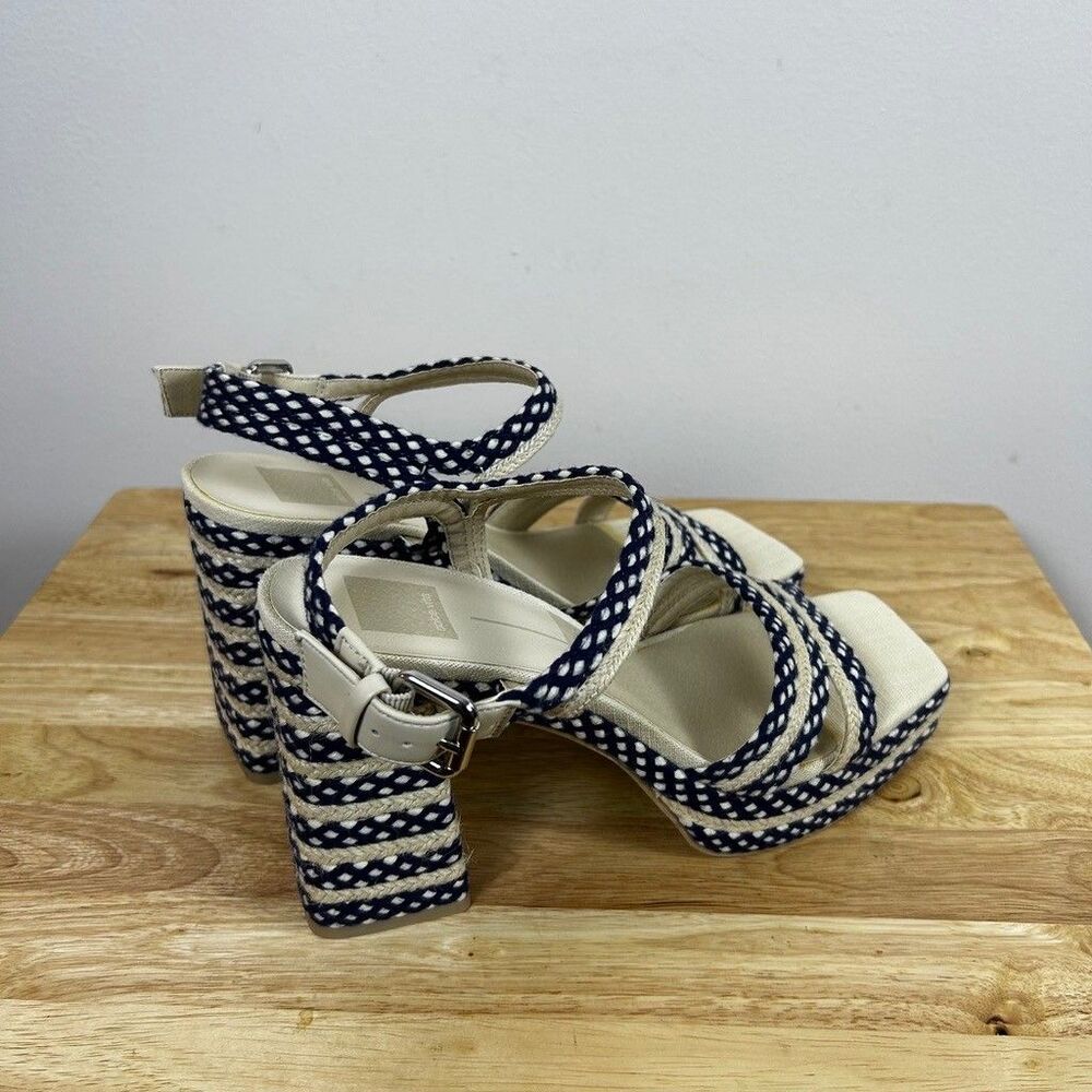 Dolce Vita Alex Navy Multi Woven Platform Sandals Womens Size 9.5 Block Heel